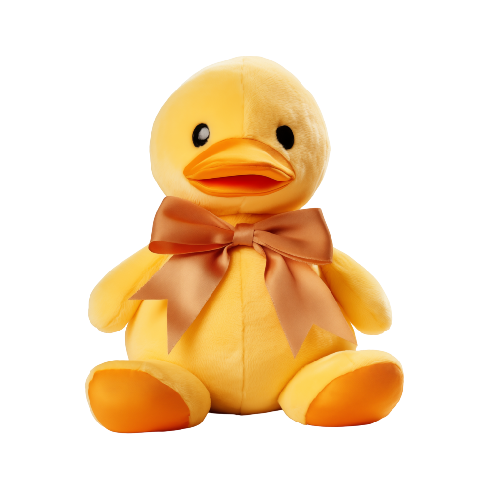 Cute Yellow Plush Duck Toy With A Brown Satin Ribbon Bow On A Transparent Background png