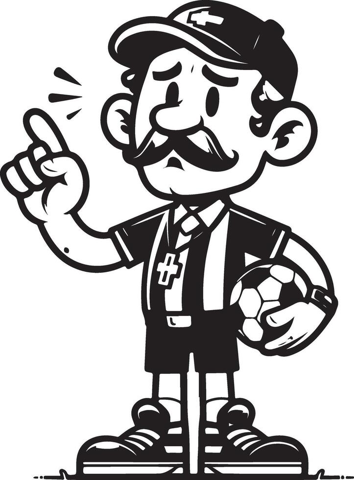 A cartoon referee with a mustache and a soccer ball vector