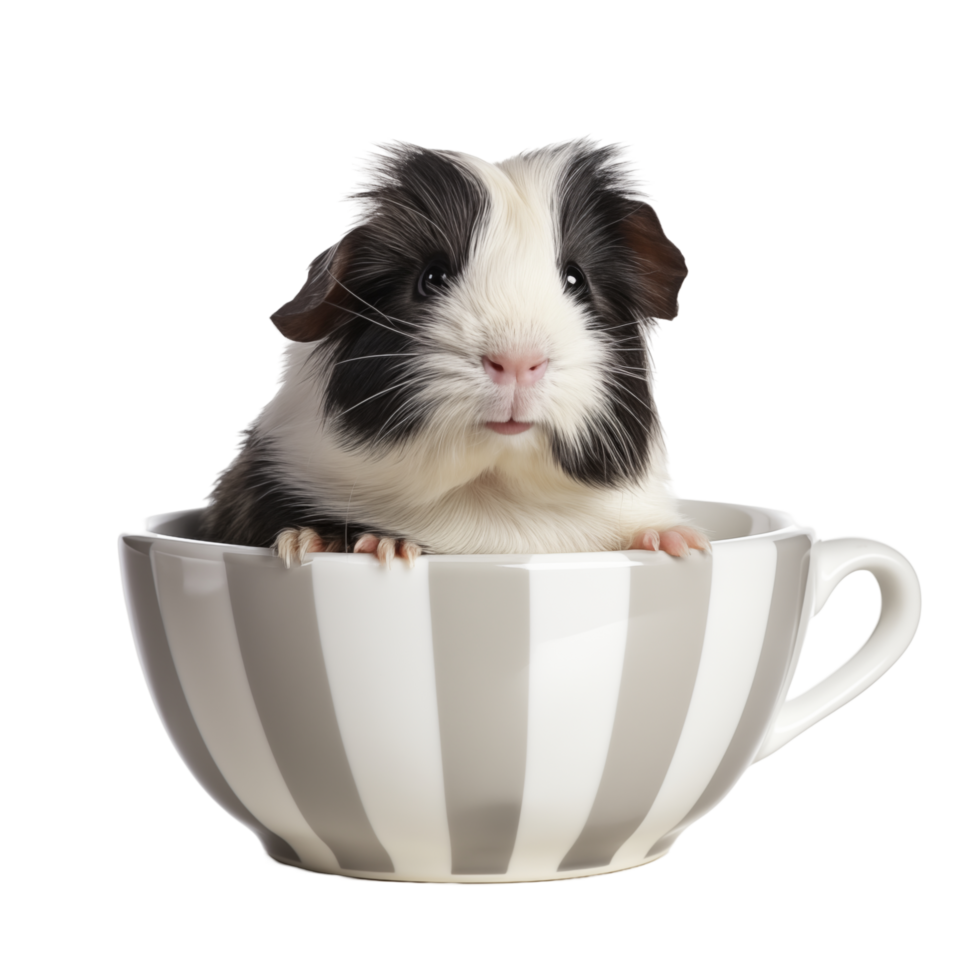 Adorable Guinea Pig Sitting Inside A Striped Cup On Transparent Background png