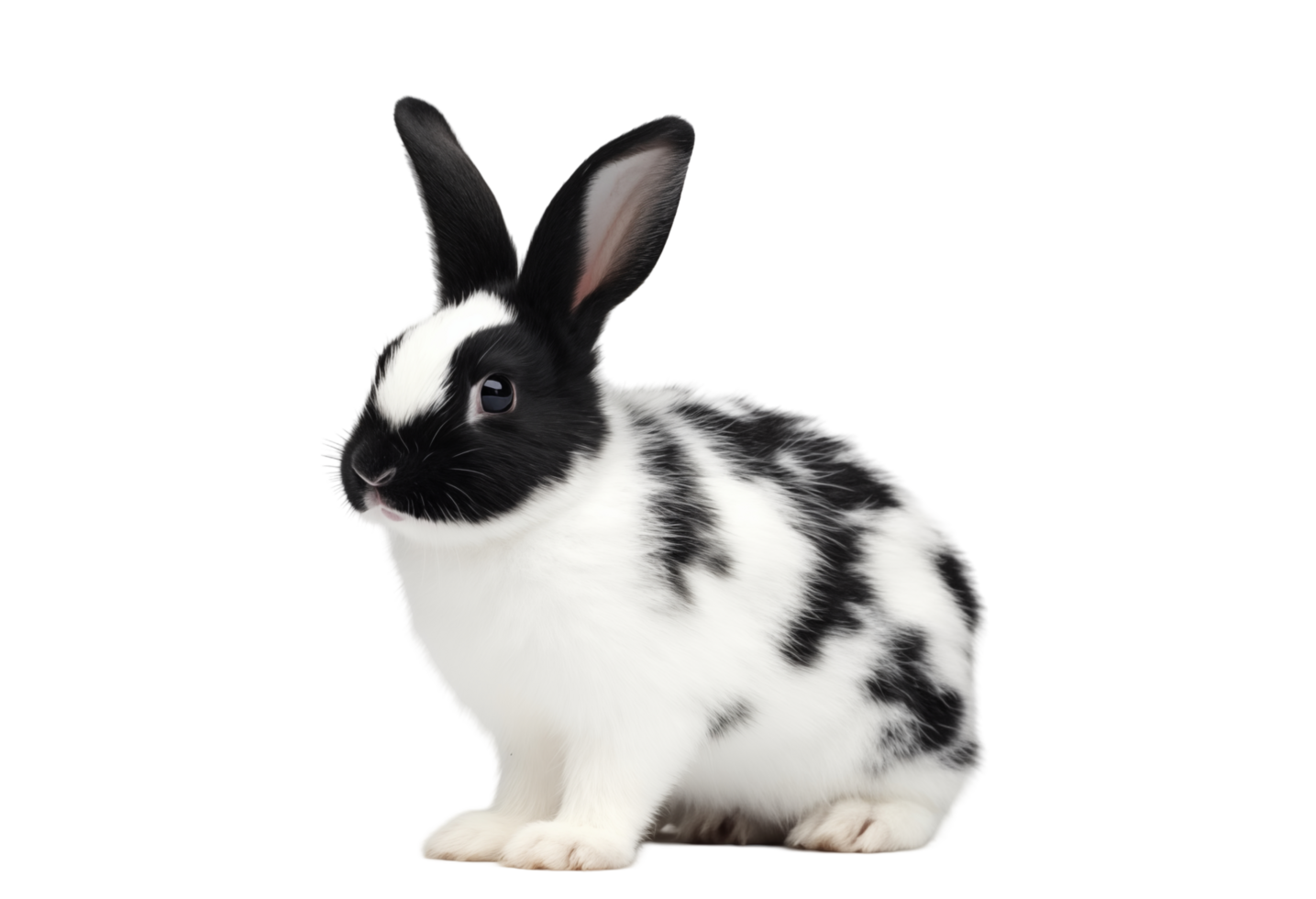 Adorable Black And White Bunny With Upright Ears Sitting On Transparent Background png