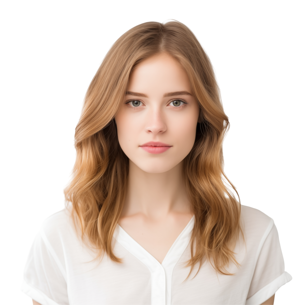 Portrait Of A Young Woman With Light Brown Hair And Soft Expression On Transparent Background png