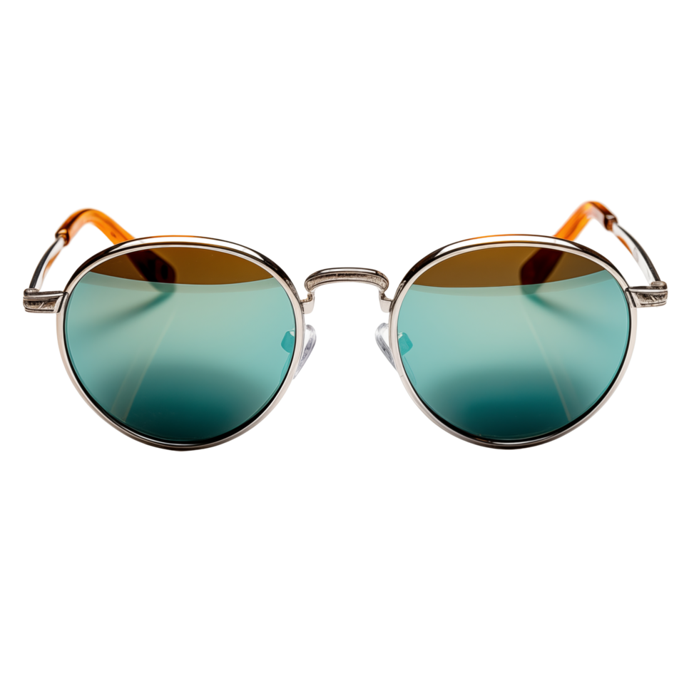 Stylish Round Sunglasses With Green-Tinted Lenses And Silver Frame On Transparent Background png