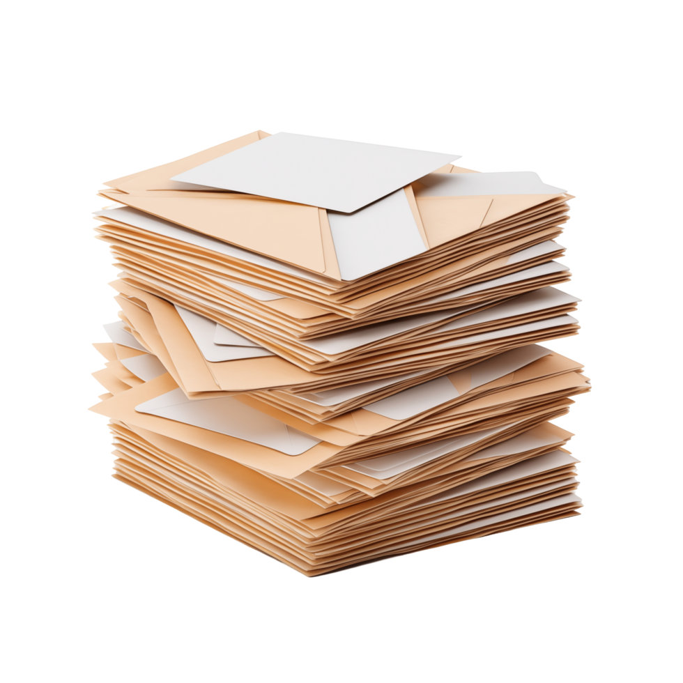 Large Stack Of Beige And White Envelopes Piled High On A Transparent Background png