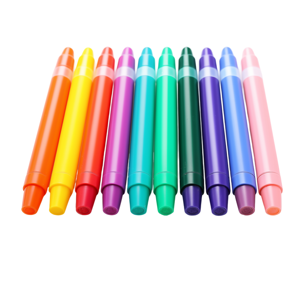 Colorful Assorted Markers Arranged In A Row On A Clean Transparent Background png