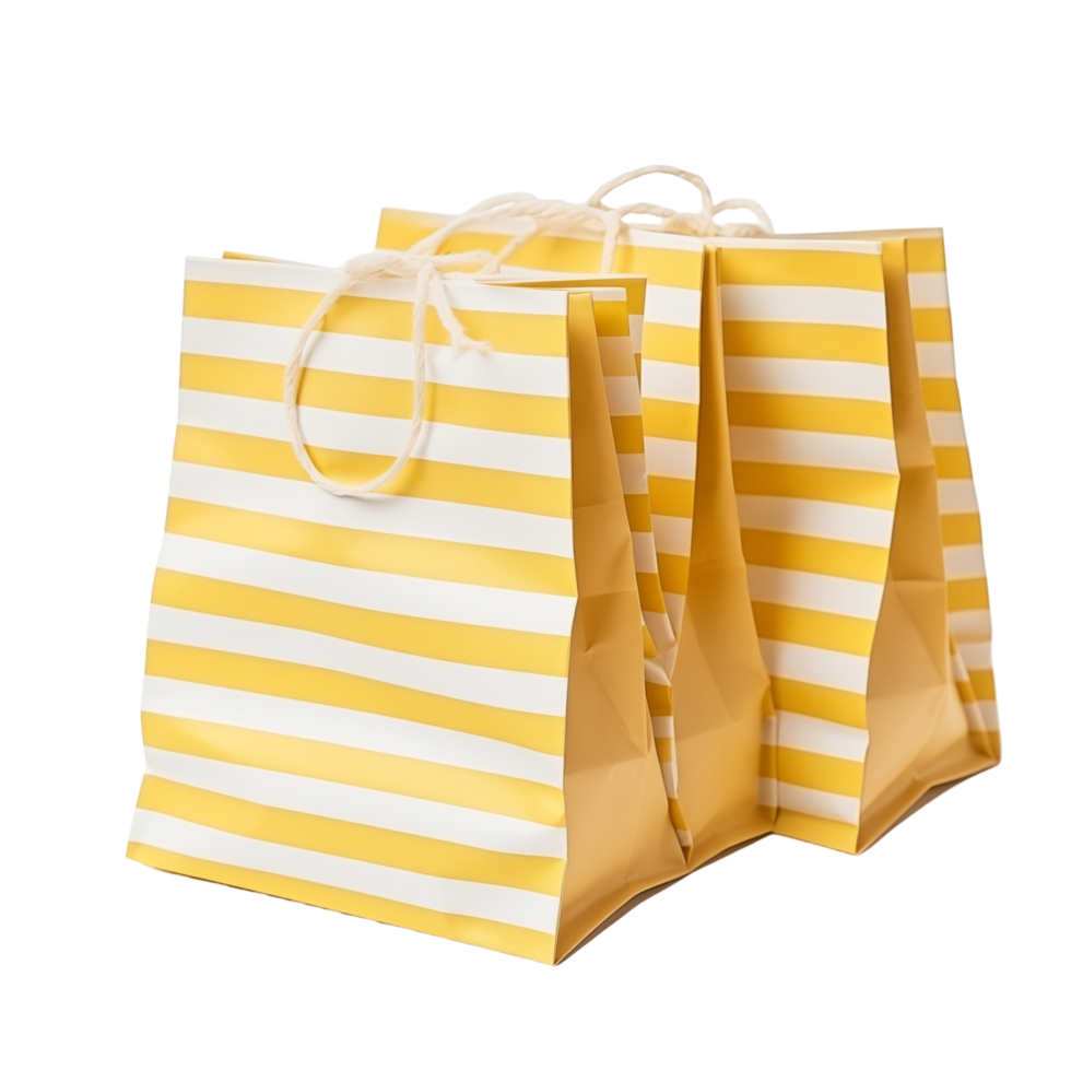 Yellow And White Striped Shopping Bags With Rope Handles On A Transparent Background png