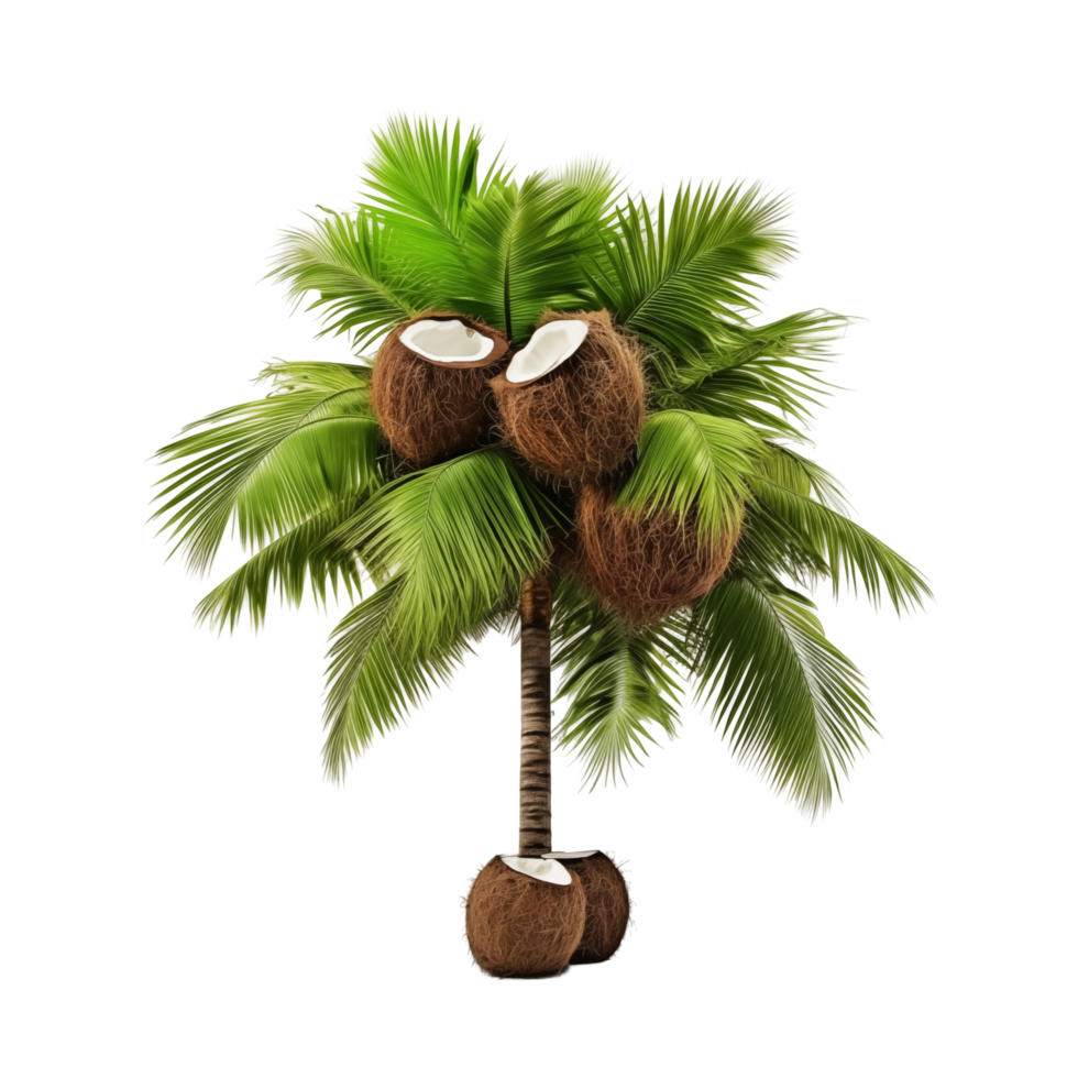Tall Coconut Palm Tree With Fresh Coconuts And Green Fronds On A Transparent Background png