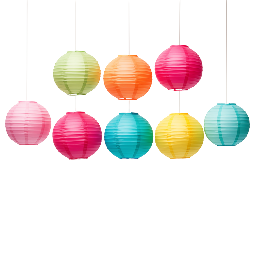 Colorful Paper Lanterns Hanging In A Row Isolated On White Background png