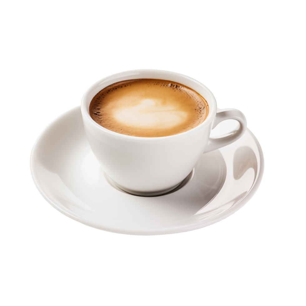 Cup Of Hot Cappuccino Coffee With Latte Art In White Cup On Saucer png