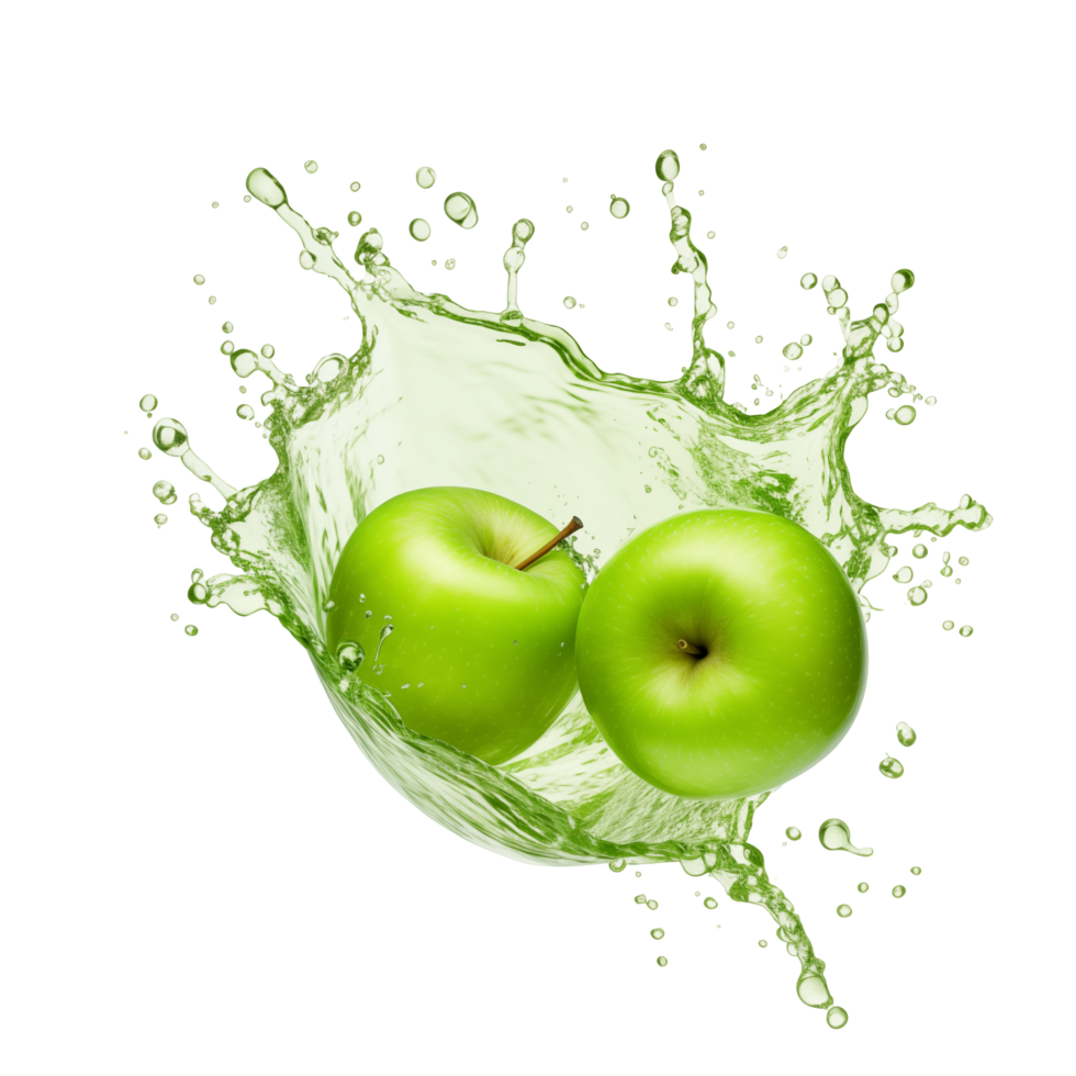 Two Green Apples Splashing Into Water With Droplets Isolated On White png