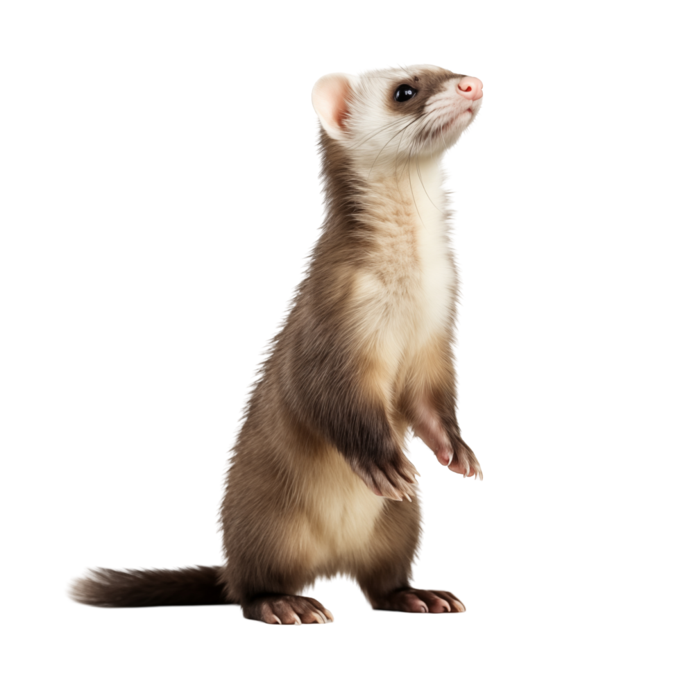 Curious Ferret Standing Upright And Looking Up On White Background png