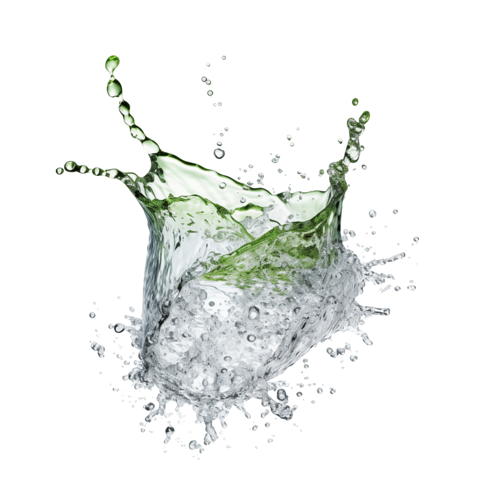 Splash Of Clear And Green Water With Droplets On White Background png