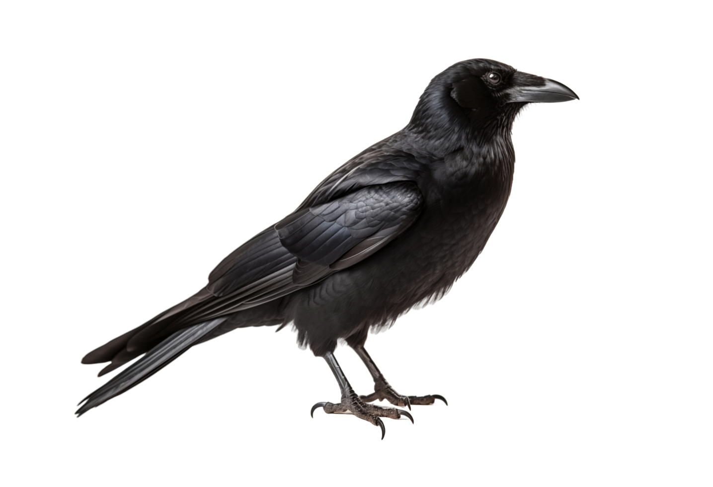 a black crow standing on a white background png