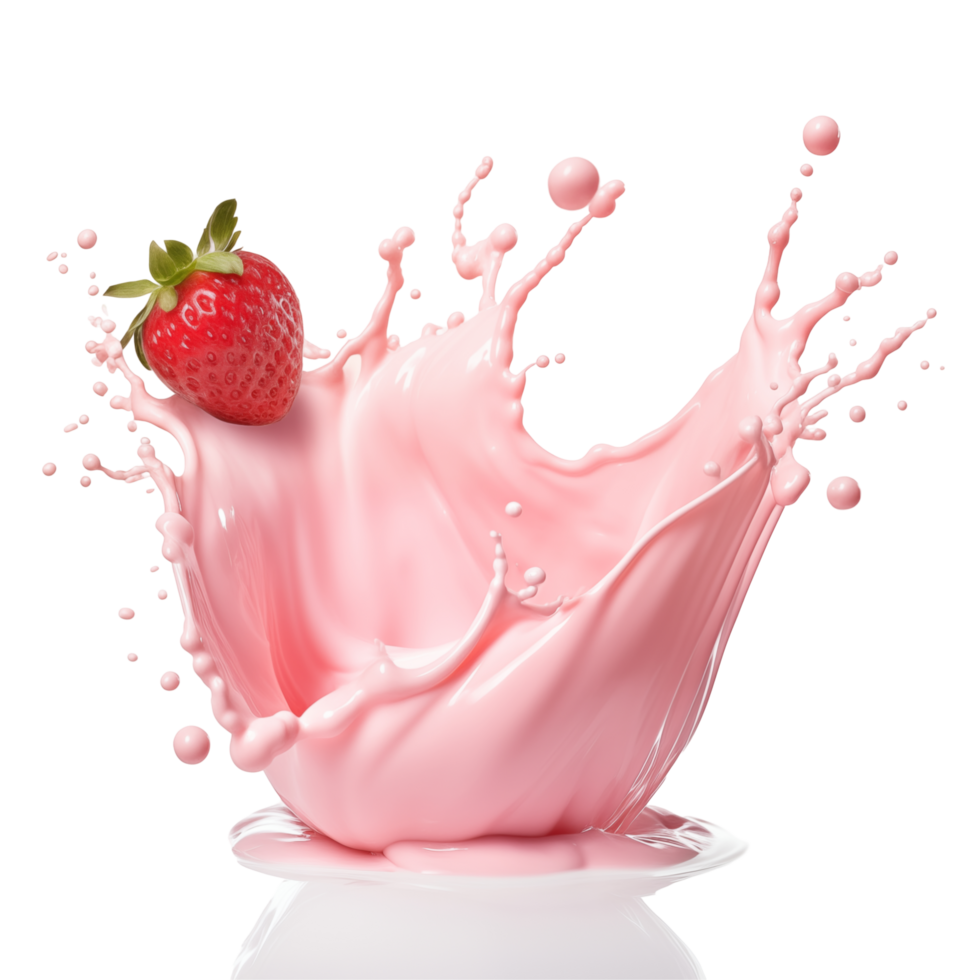 Fresh Strawberry Dropped Into Pink Milk Creating A Splash Effect png