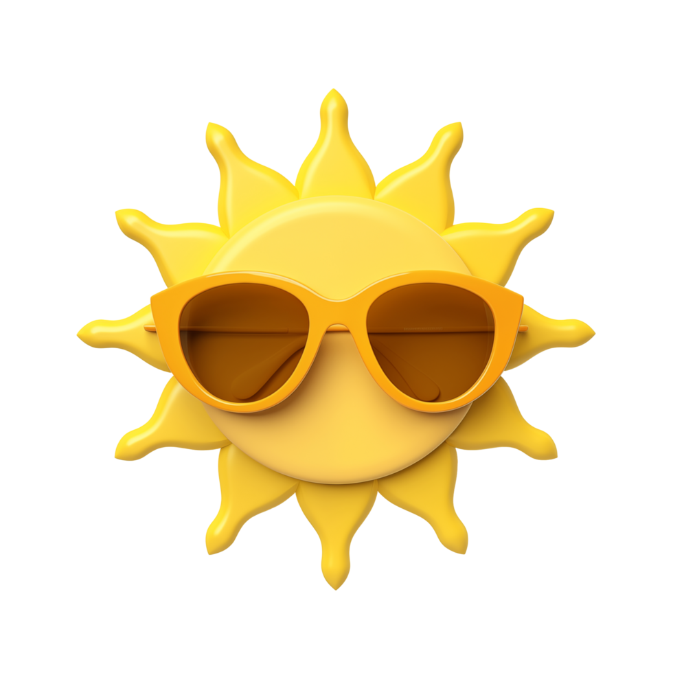 Bright Yellow Sun Wearing Orange Sunglasses On Transparent Background png