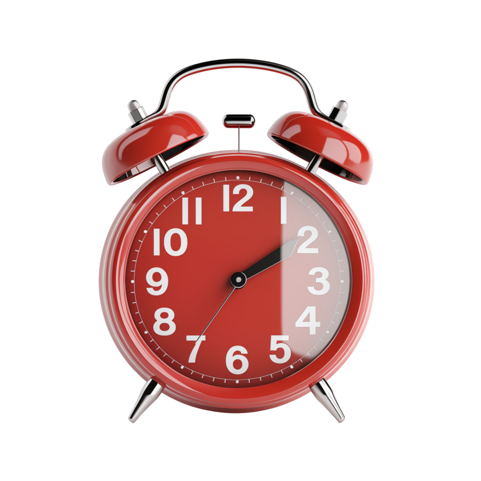 Classic Red Alarm Clock With Twin Bells And Black Hands On Transparent Background png