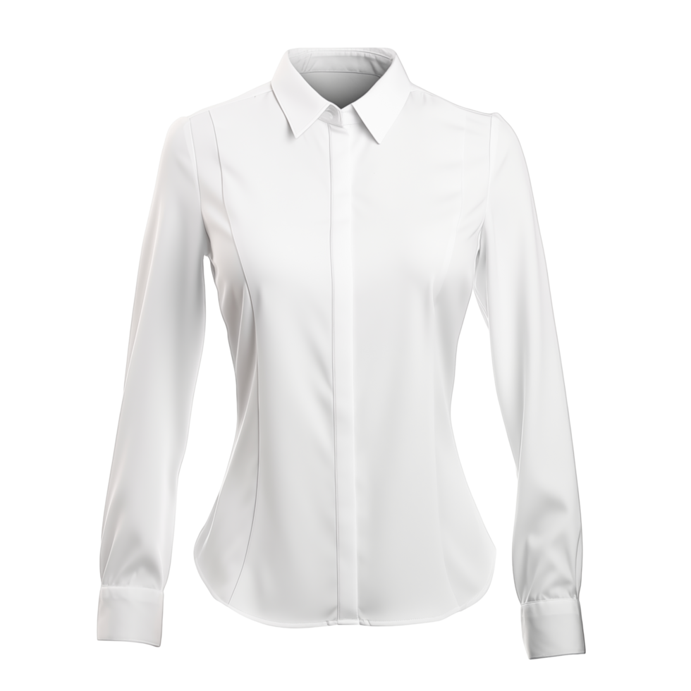 Elegant White Long-Sleeved Button-Up Shirt With Classic Collar Design png