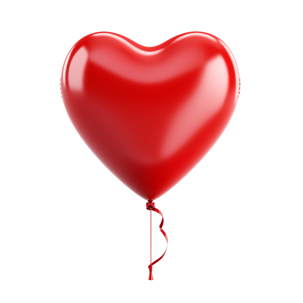 Red Heart-Shaped Balloon With Ribbon String Floating On Transparent Background png