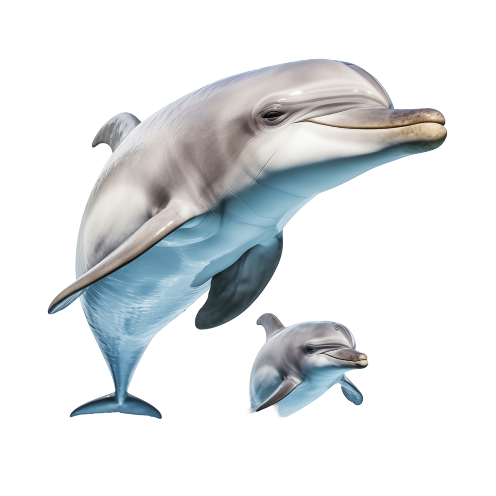 Two Dolphins Swimming Together In Clear Blue Water png