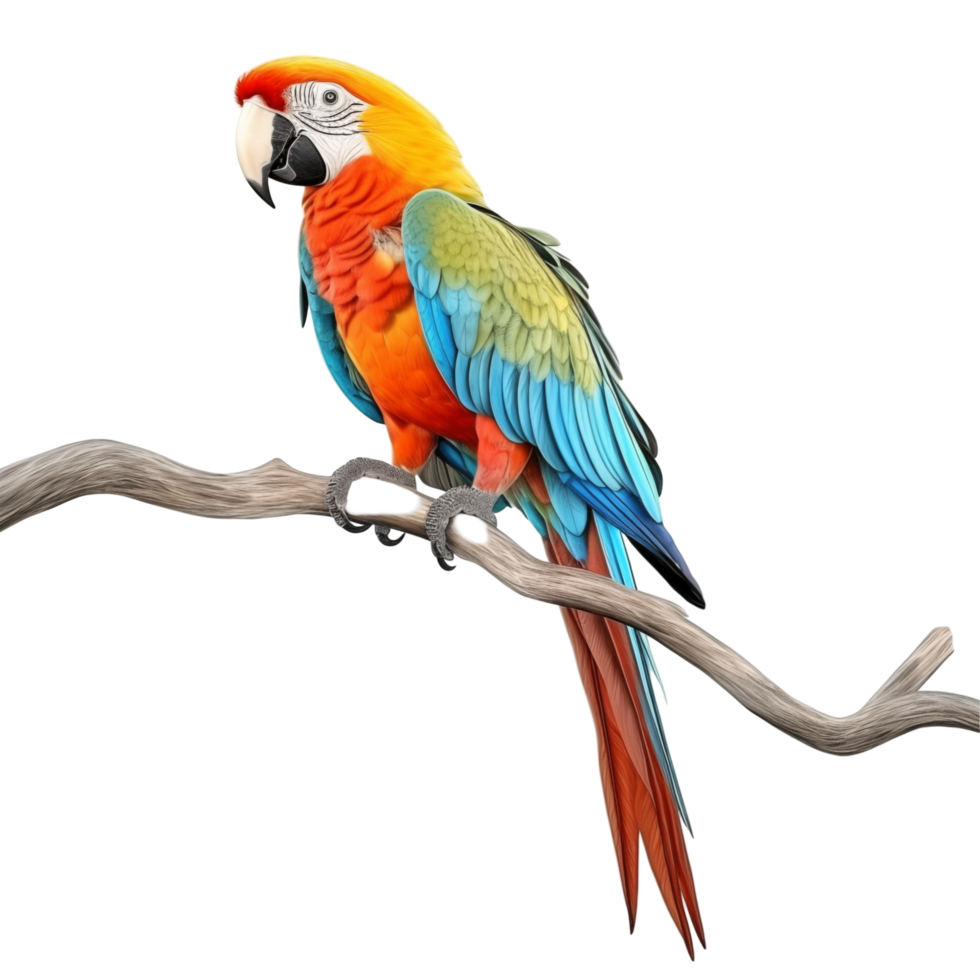 Colorful Macaw Parrot Perched On A Branch Isolated On Transparent Background png