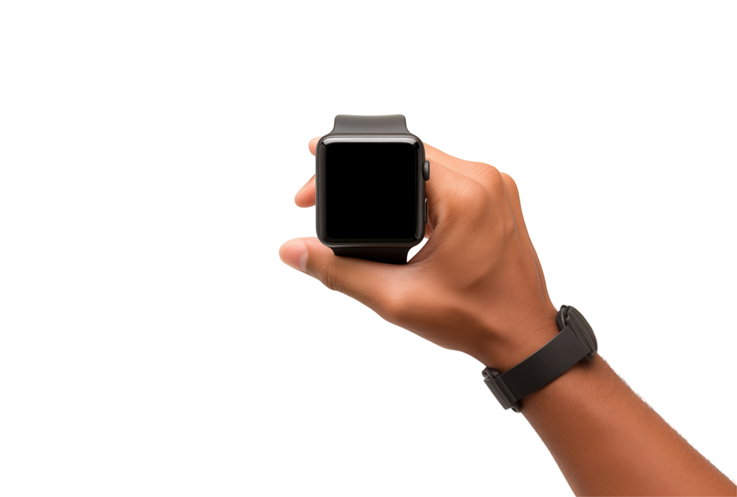 Man Holding A Smartwatch With Black Screen And Strap On Transparent Background png