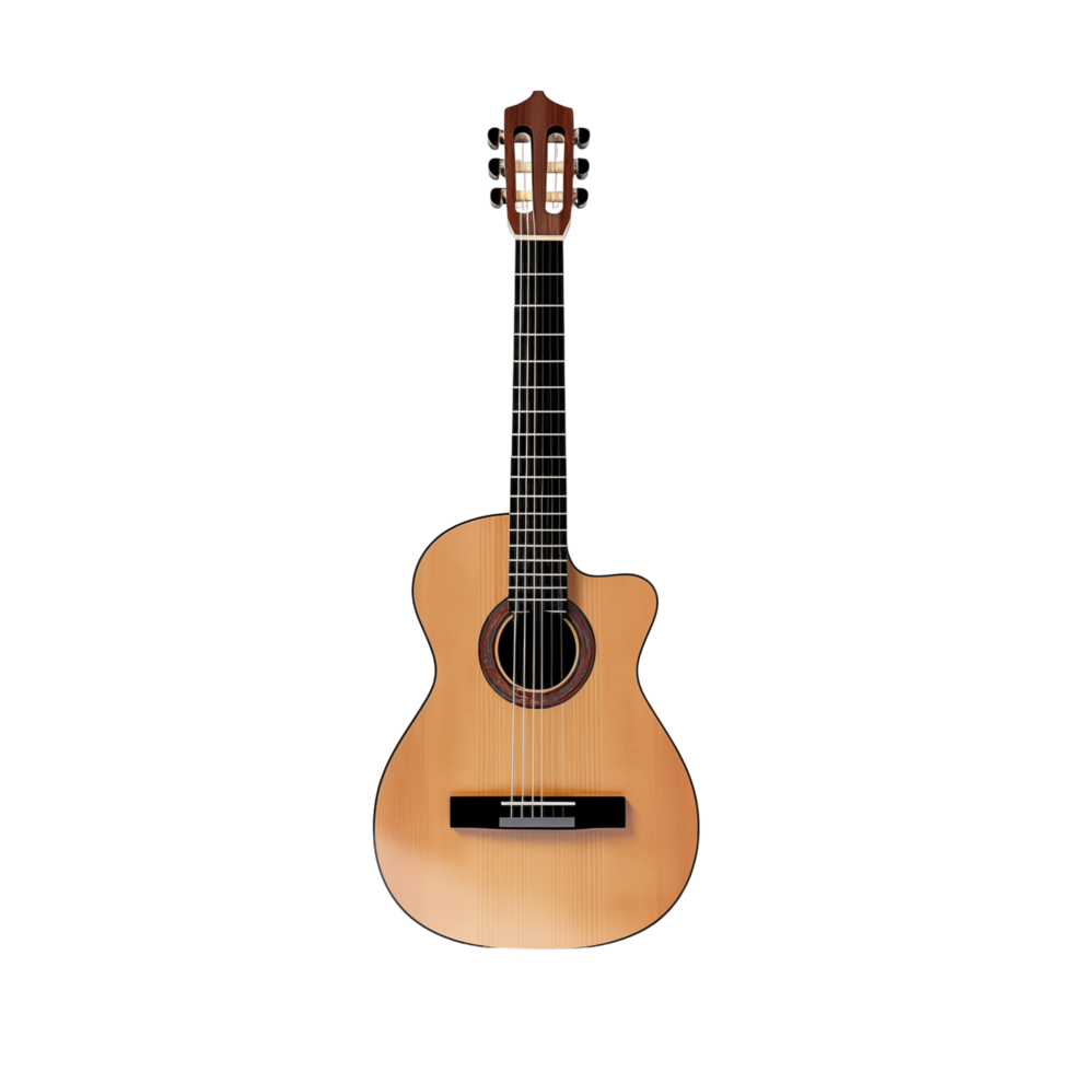 Classic Acoustic Guitar With Wooden Body And Strings Isolated On Transparent Background png