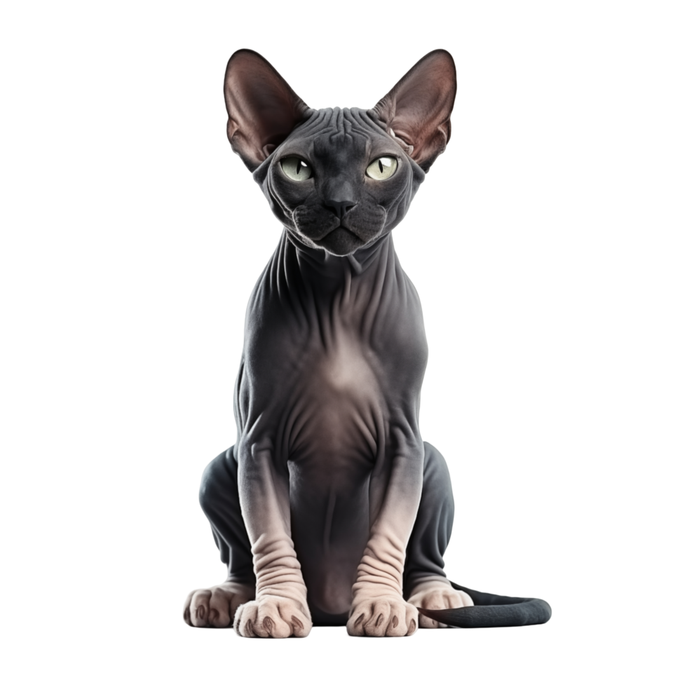 Hairless Black Sphynx Cat Sitting Isolated On Transparent Background png