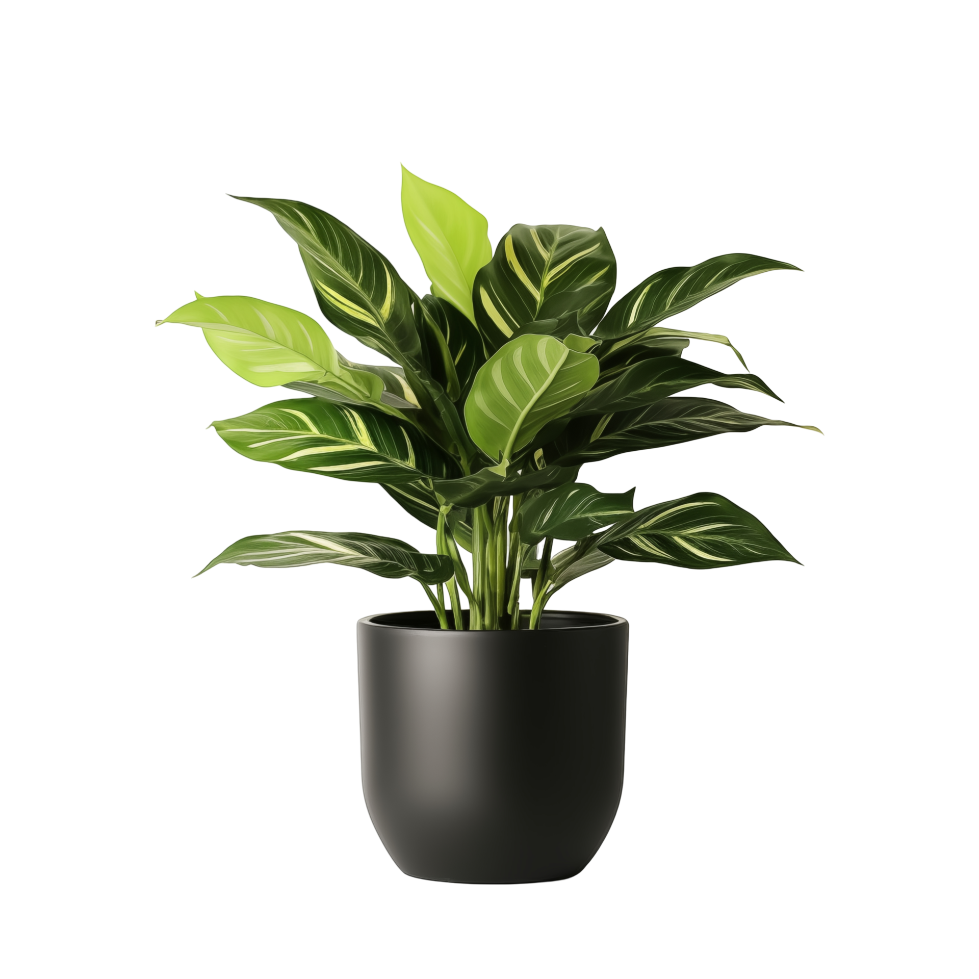 Lush Green Indoor Plant In Black Pot Isolated On Transparent Background
