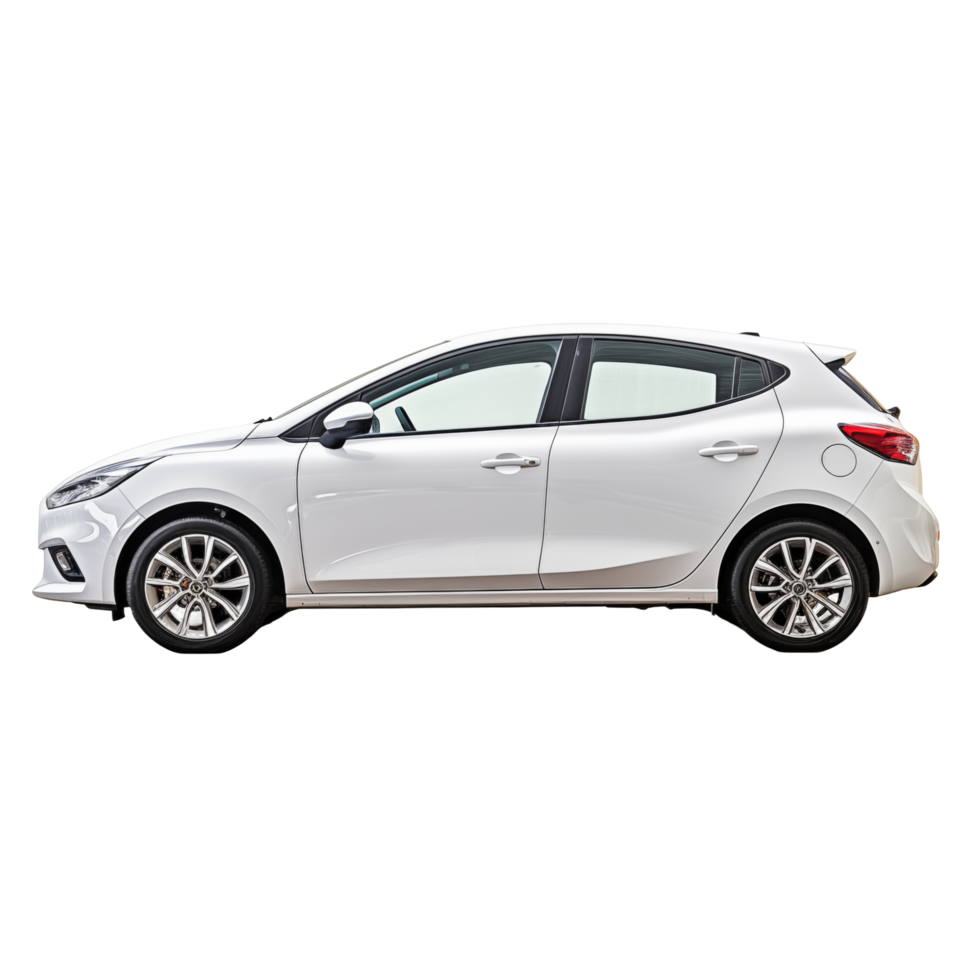 White Compact Car Side View Isolated On A Transparent Background png