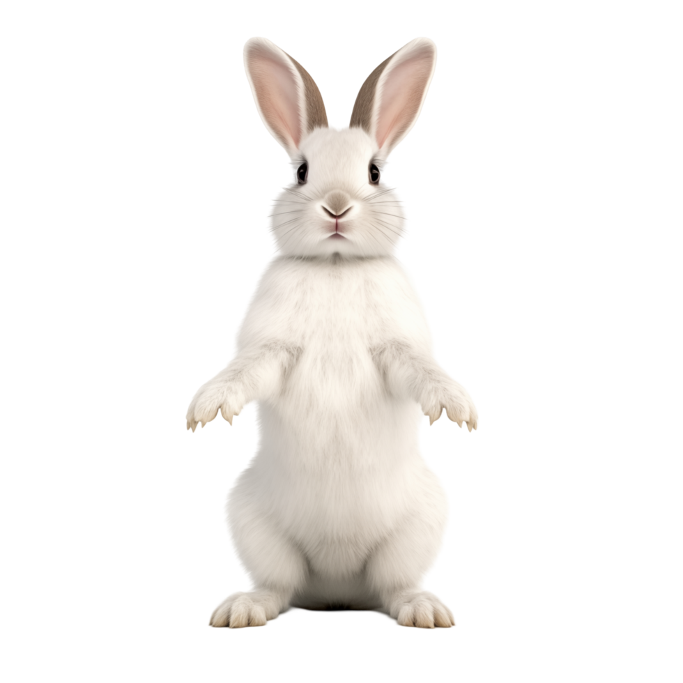 Adorable White Rabbit Standing On Hind Legs Isolated On Transparent Background png