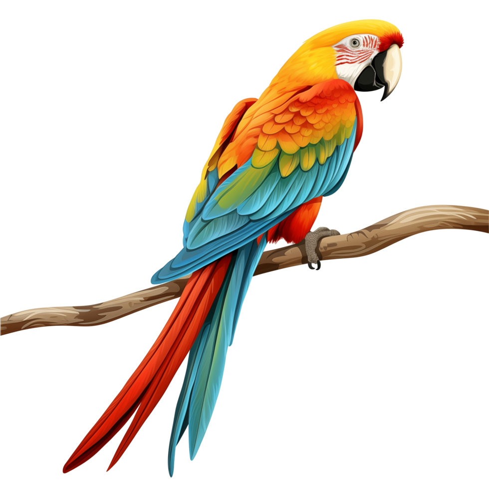 Vibrant Colorful Parrot Sitting On A Branch With Detailed Feathers And Bright Colors png