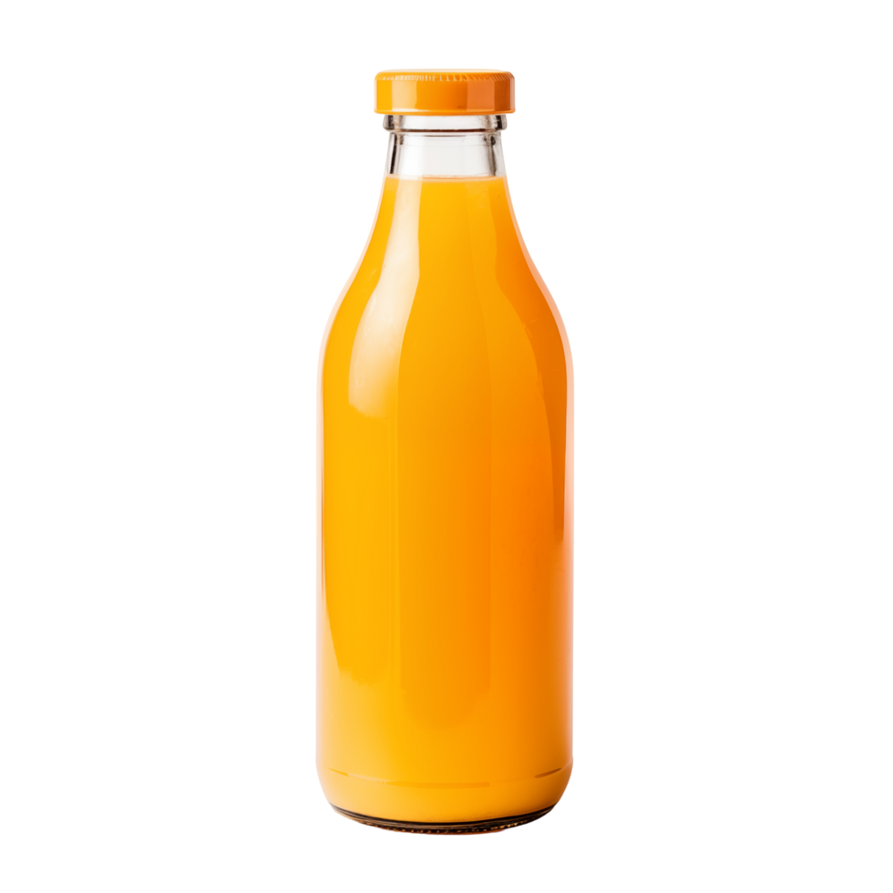 Fresh Bottle Of Organic Orange Juice With Simple Transparent Glass Design png