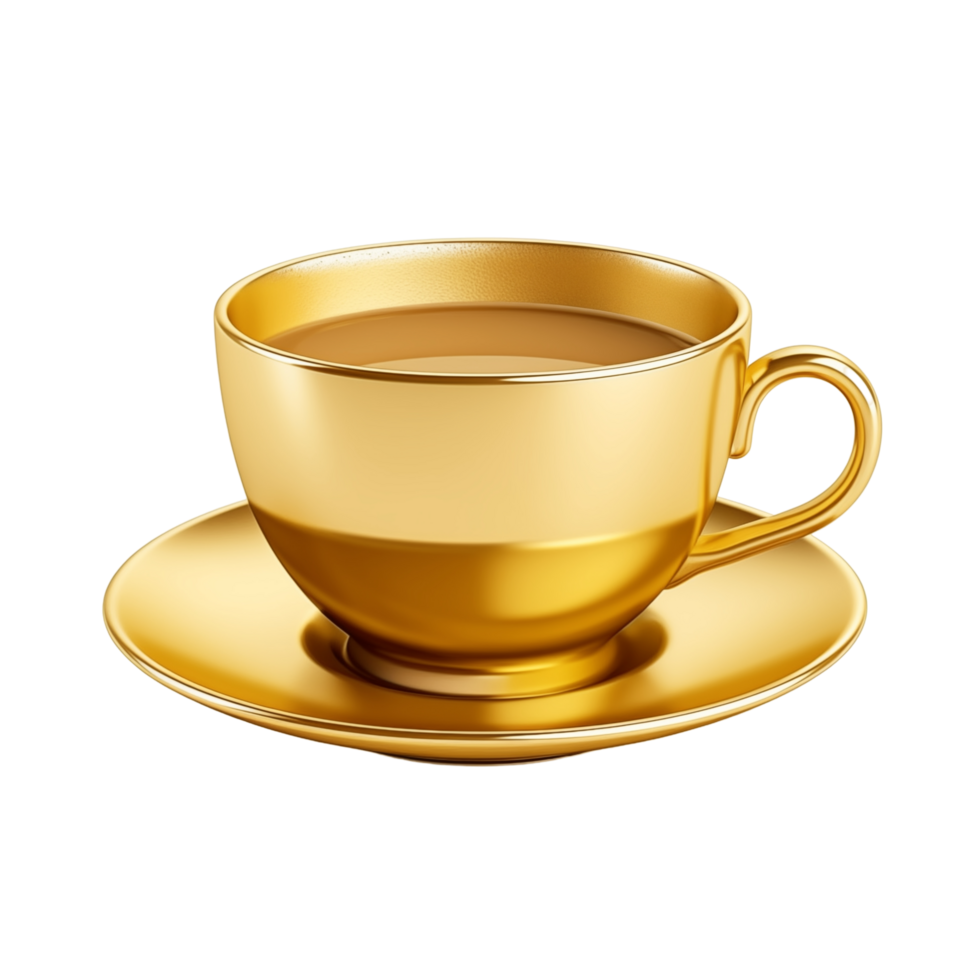 Elegant Golden Teacup Filled With Tea On Matching Saucer Isolated On Transparent Background png