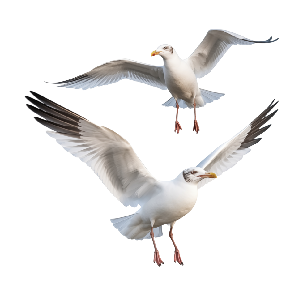 Two Seagulls In Mid-Flight With Spread Wings Against A Transparent Background png