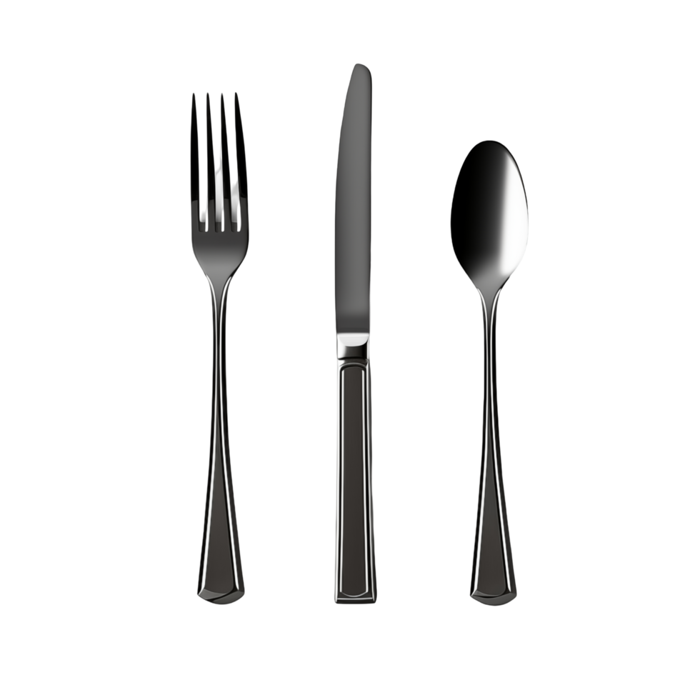 Stainless Steel Fork Knife And Spoon Set On Transparent Background png