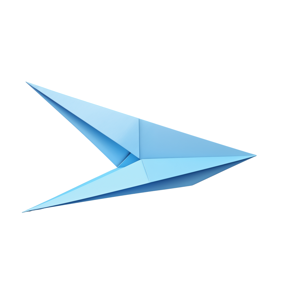 Blue Origami Paper Airplane With Sharp Angles Isolated On Transparent Background png