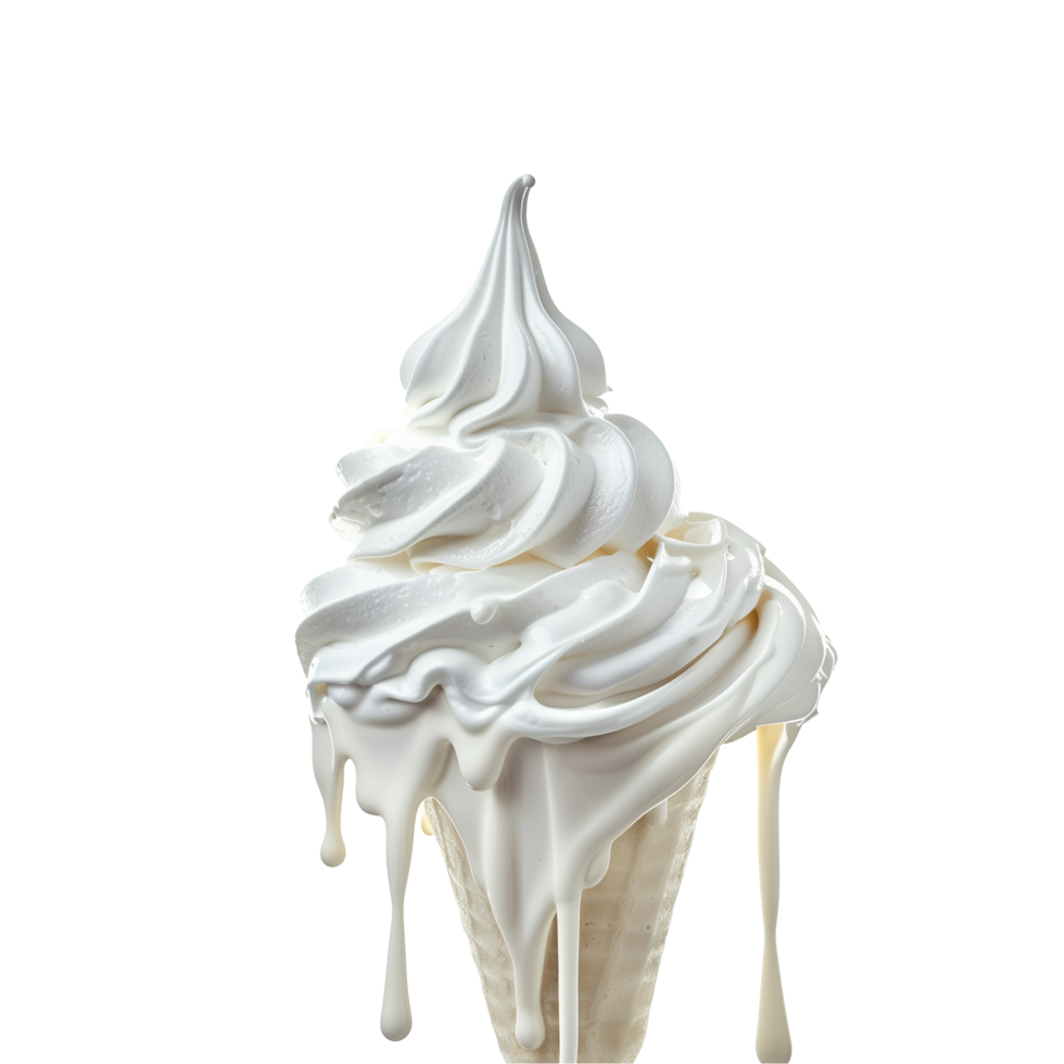 Melting Soft Serve Ice Cream Cone With Dripping Vanilla Swirls On Transparent Background png