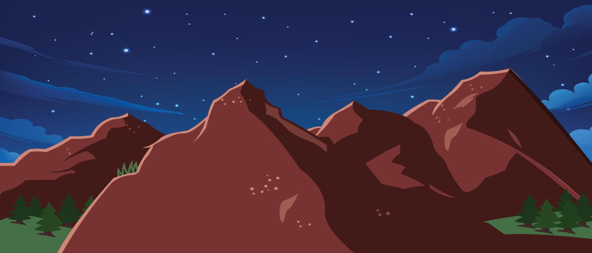illustration of mountain scenery design on a starry night vector