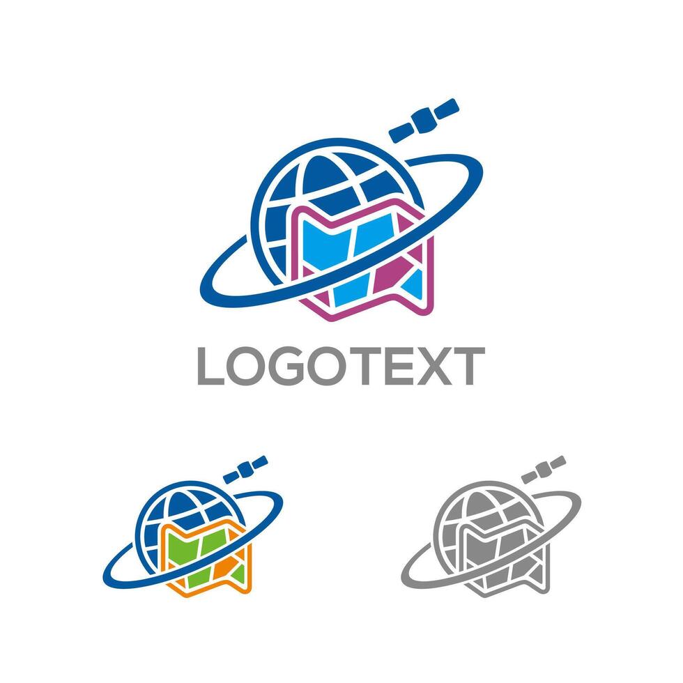 Globe Map covered by Satellite logo design vector