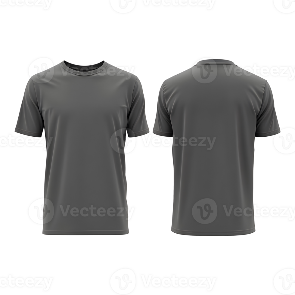 A 3D rendered gray t-shirt mockup isolated on a transparent background png