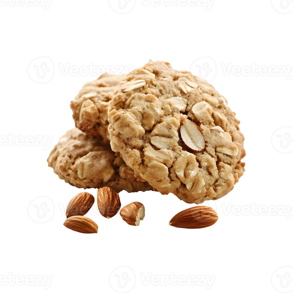 Homemade Oatmeal Almond Cookies on Transparent Background Healthy and Nutritious Snack Concept png