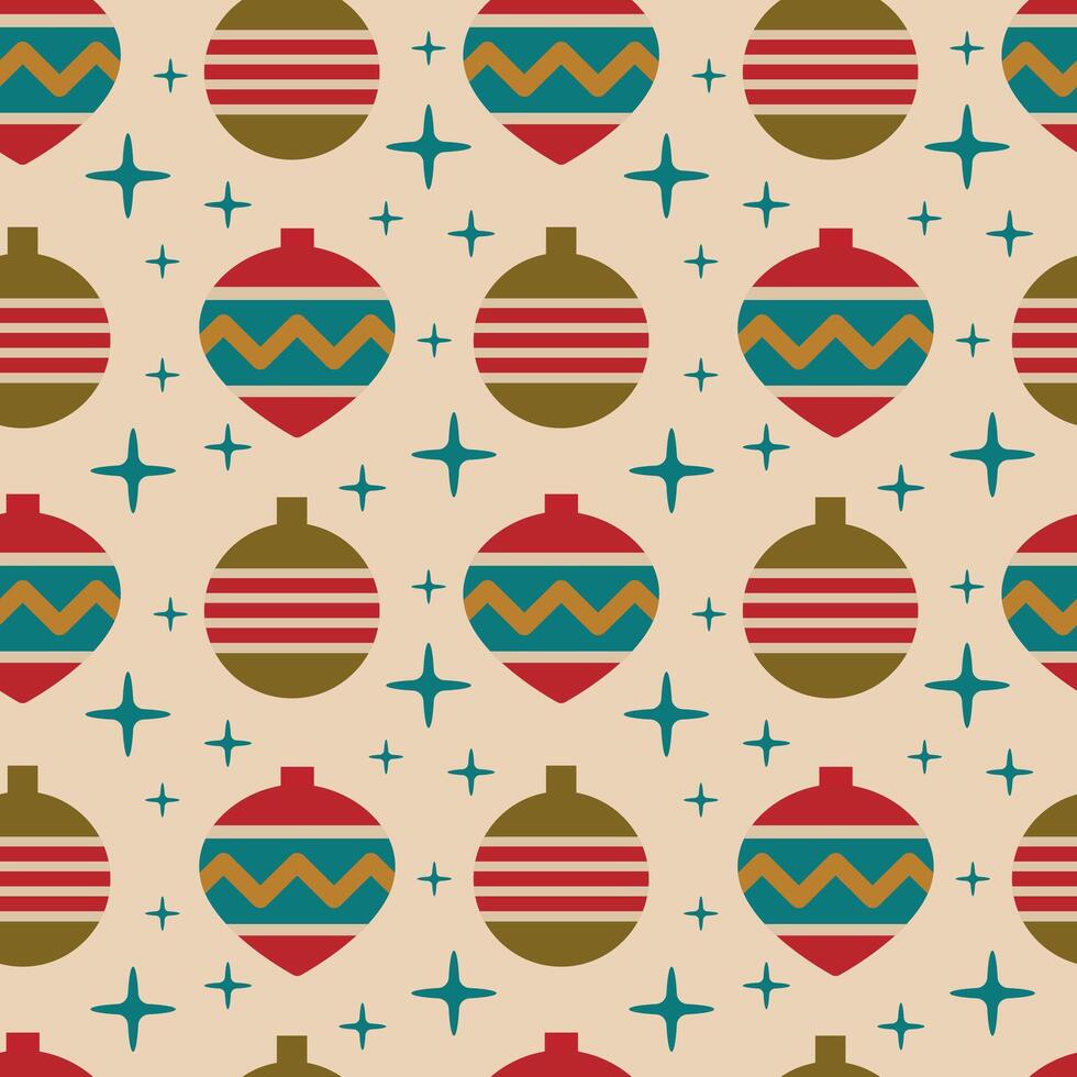 Christmas seamless pattern. Retro Christmas tree toys, decorations. illustration for card, background, packaging, wrapping paper, cover vector