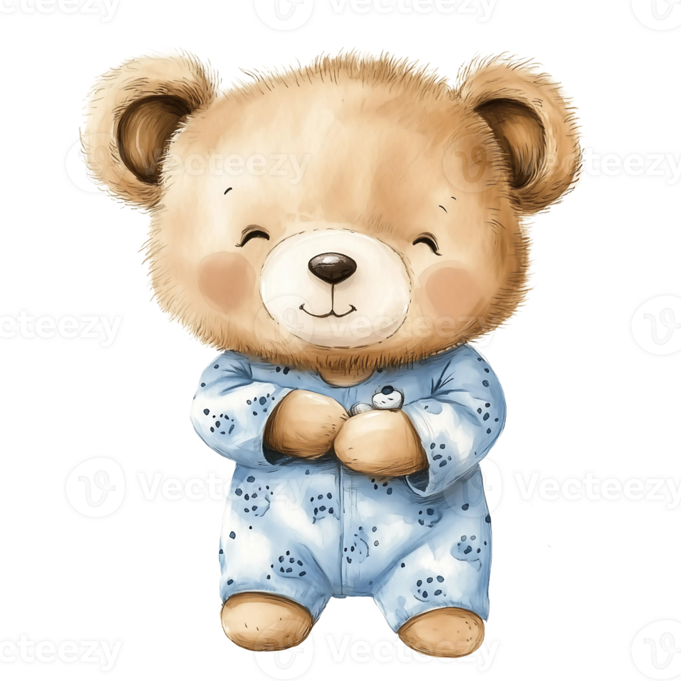 Smiling baby bear with pajamas pastel blue png