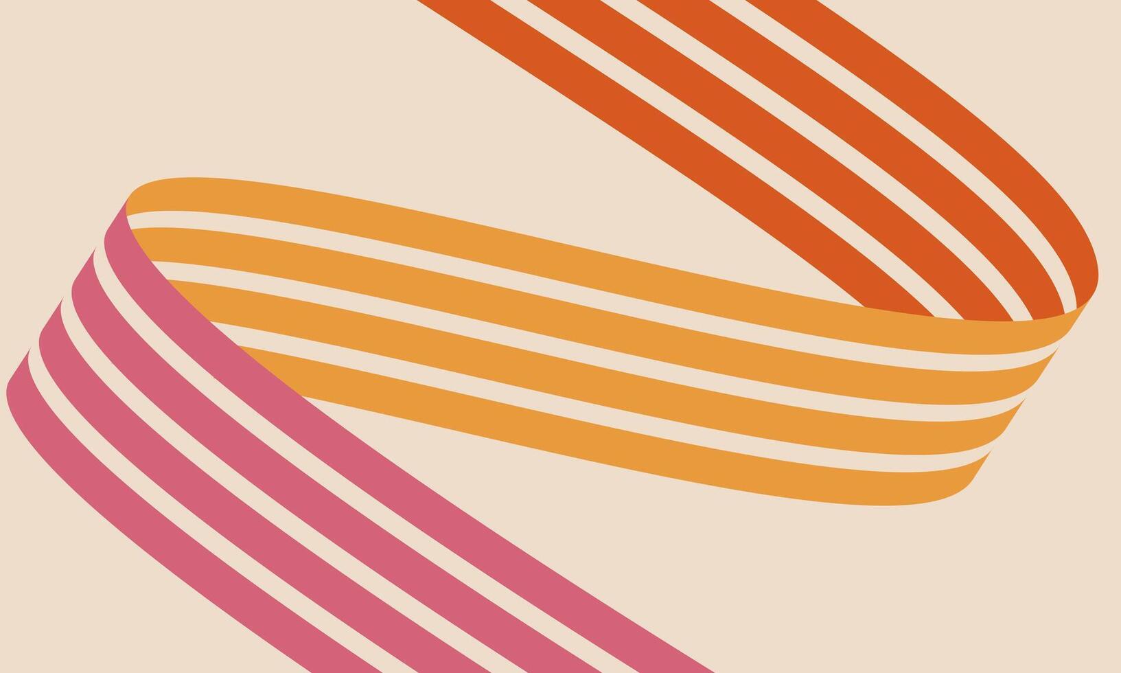 Abstract retro 60-70s design with colorful stripes on beige background. Vintage hippie wallpaper with wavy lines vector