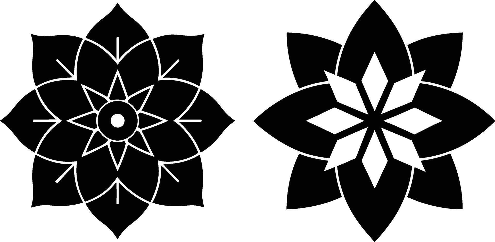 Two black and white designs of flowers vector