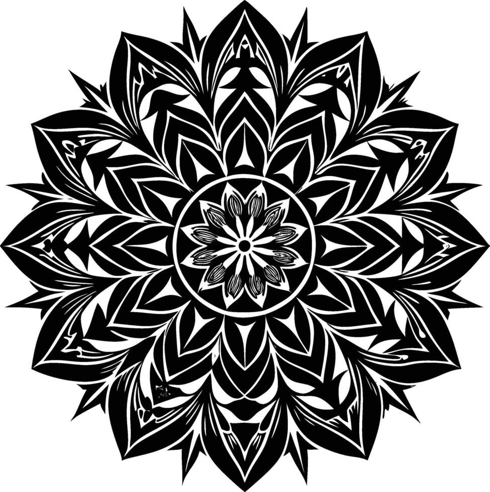 A black and white design with a flower in the center vector