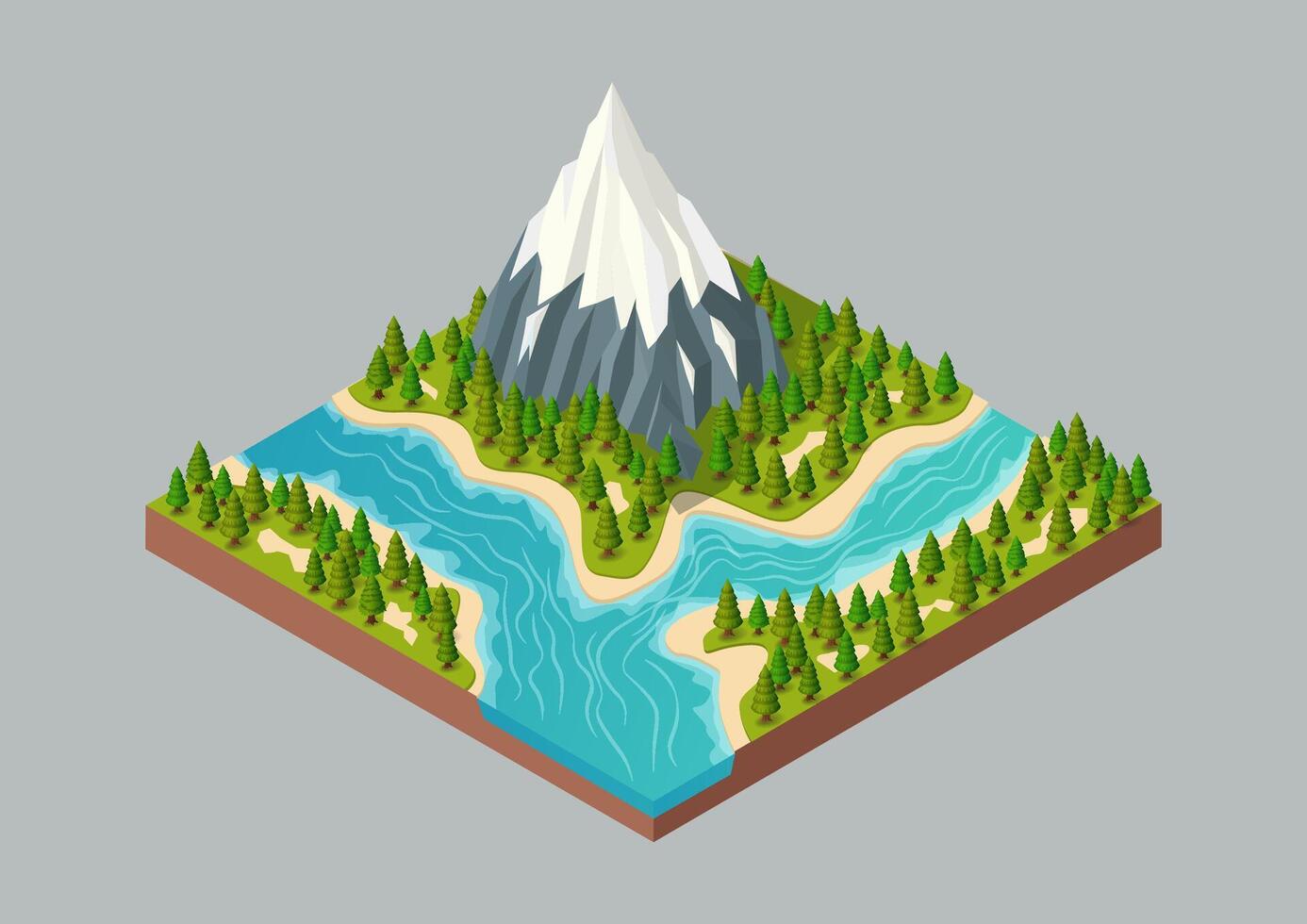 Isometric snowy mountain with pines forest vector