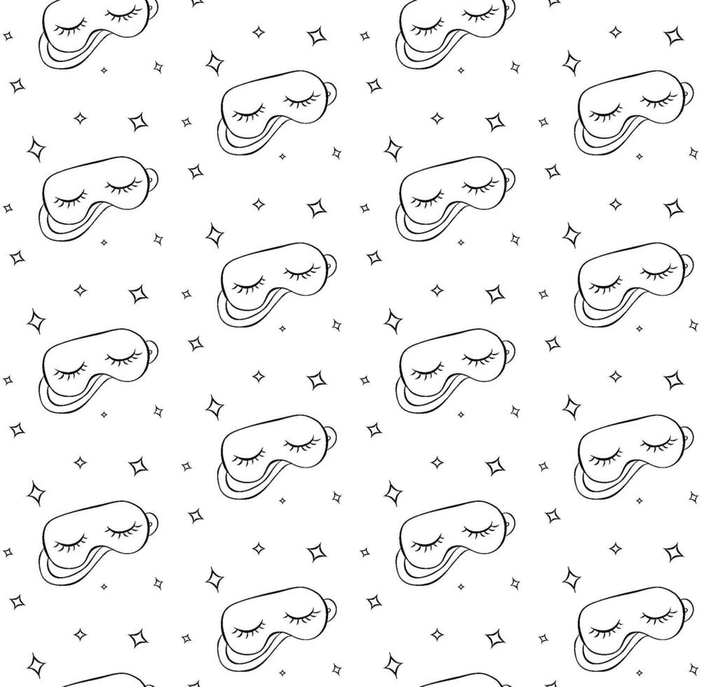 Sleeping mask with closed eyes seamless pattern, hand drawn nursery background texture. illustration, vintage retro minimal style. vector