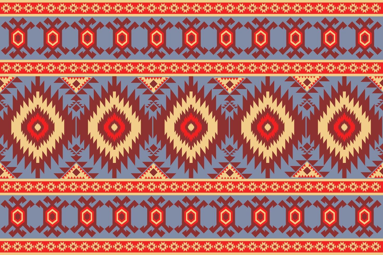 Geometric Tribal Diamond Pattern with Red Blue Yellow Symmetrical Motifs vector