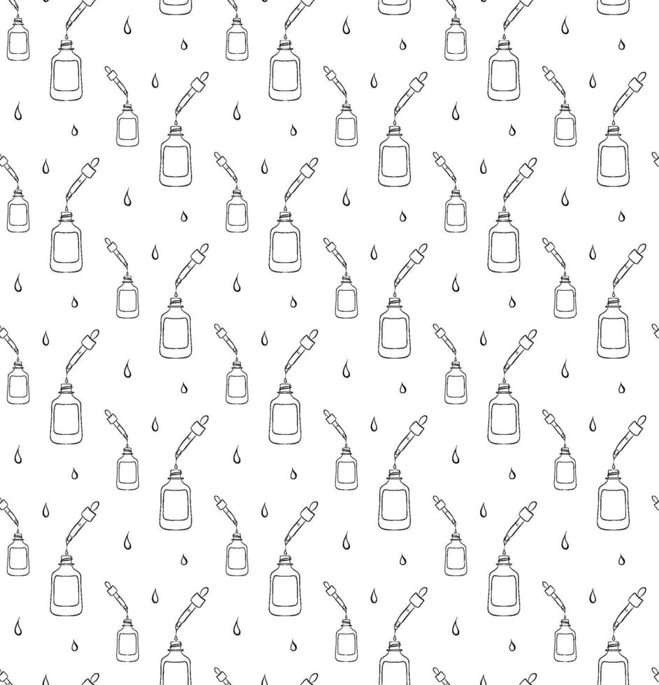 Line Art seamless pattern Products serum on White Background for Skin Care. Beauty Products for beauty salon, health industry, makeup artist. vector