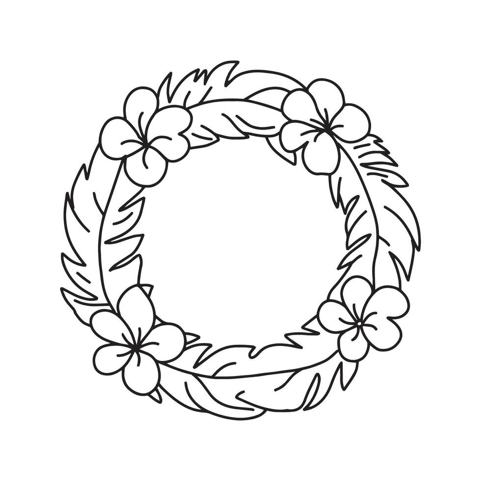 Hawaiian wreath in doodle style. , on a white background vector